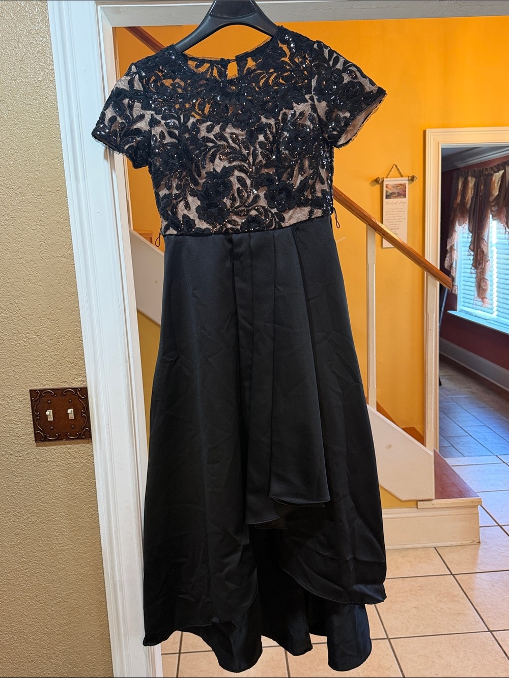 R&M Richards Black Lace High-Low Evening Dress